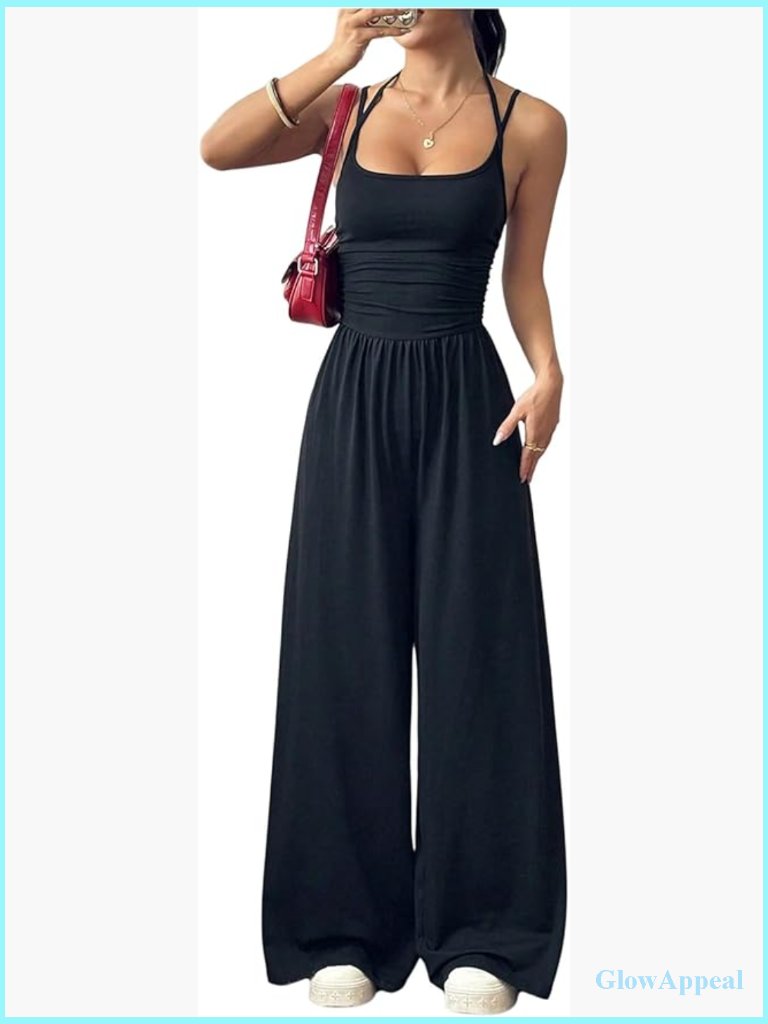 Casual Sleeveless Wide Leg Jumpsuit With Pockets
